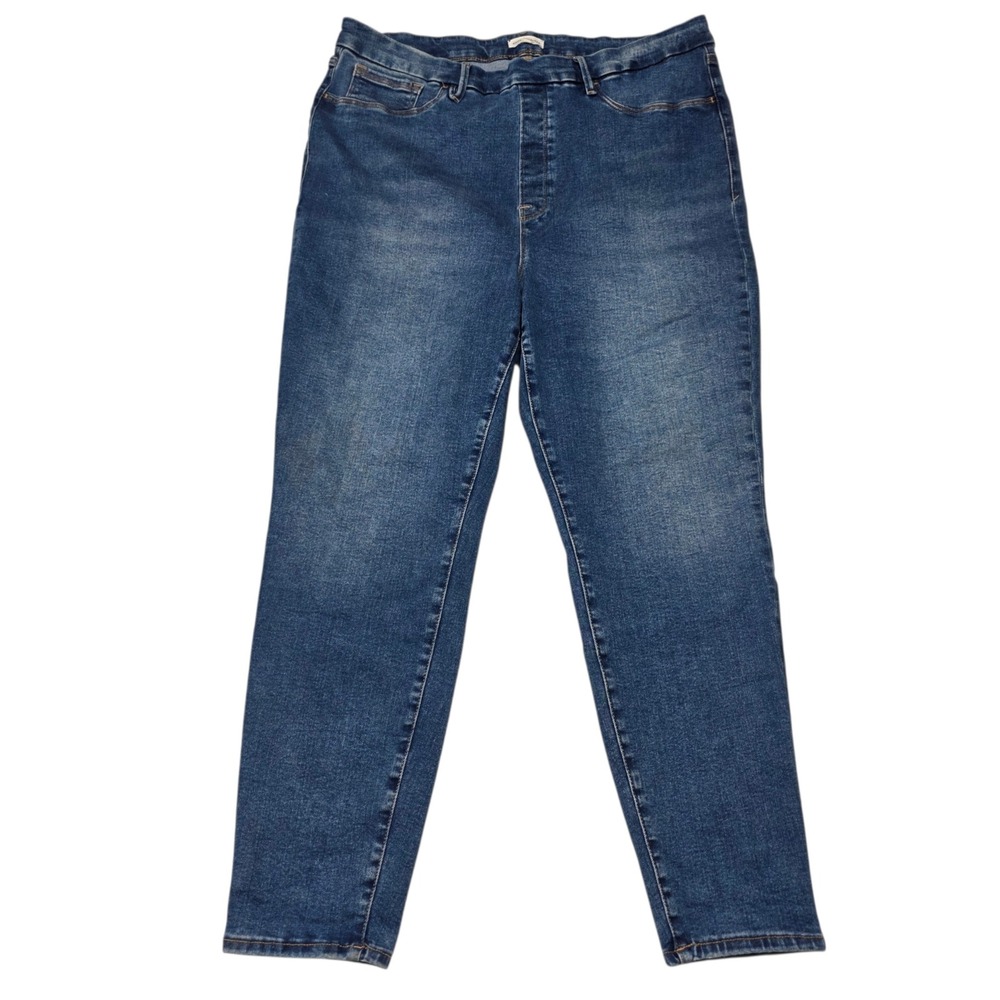 Good American Jeans Women 14/16‎ Blue Pull On High Rise Slim Fit Denim Pants